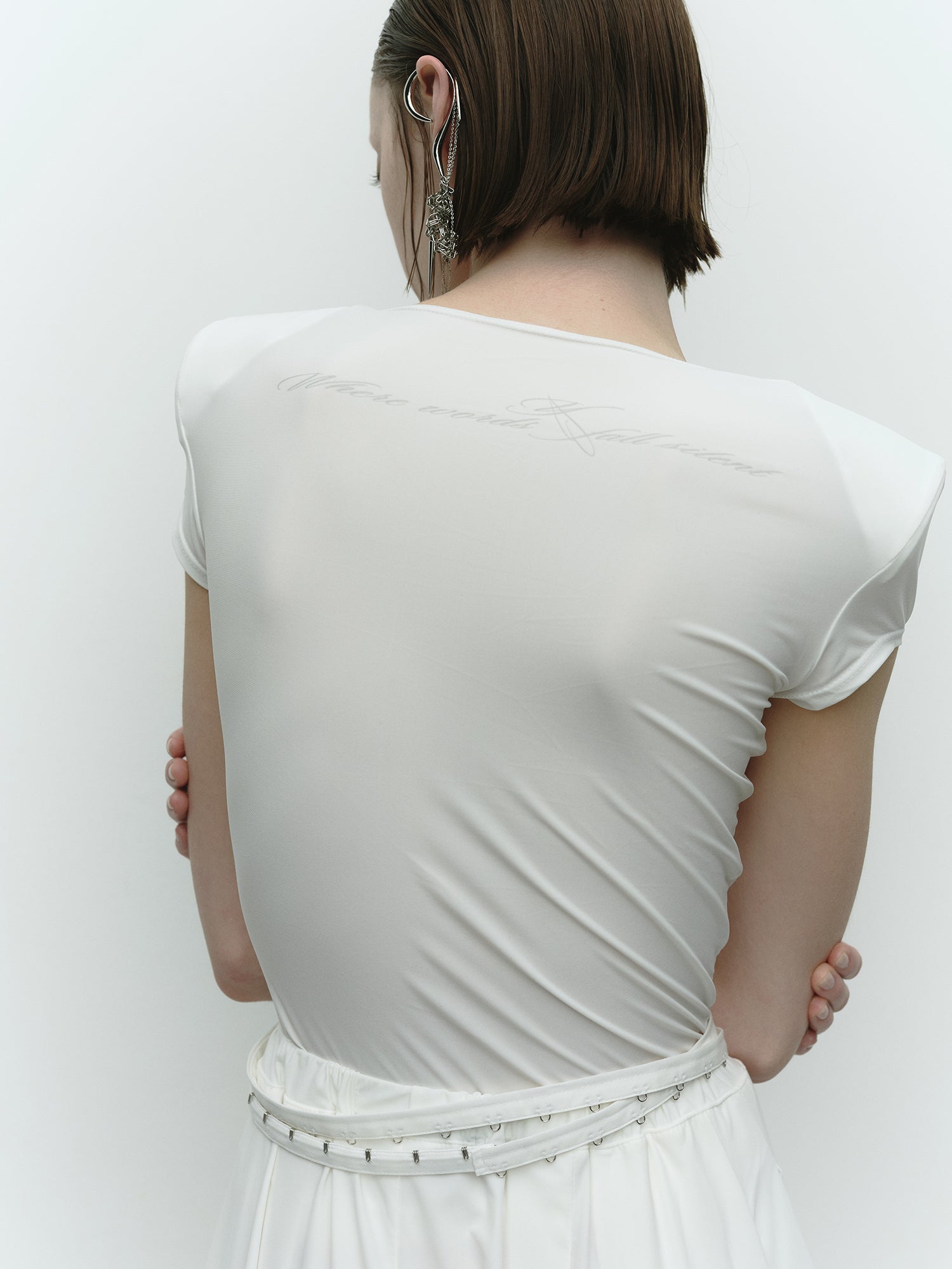 Shoulder Pad Mini Sleeve Top / White