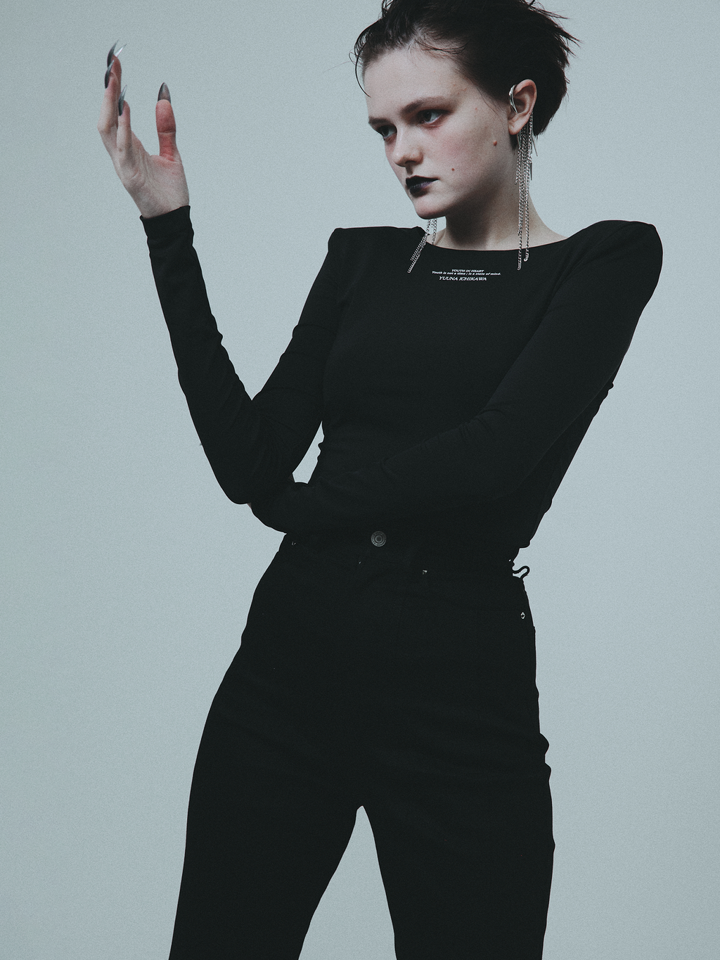 Shoulder pad long sleeve black tops