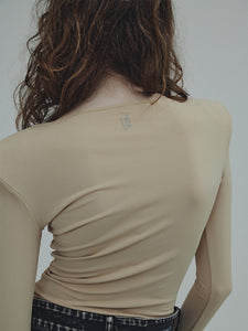 Shoulder pad long sleeve beige tops