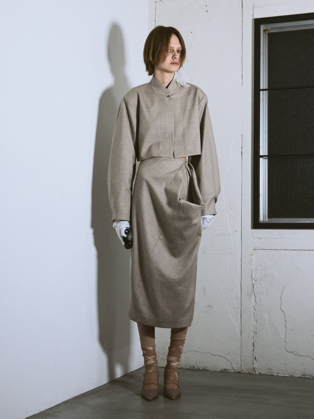 Back seamless Tuck Sleeve Jacket / Beige