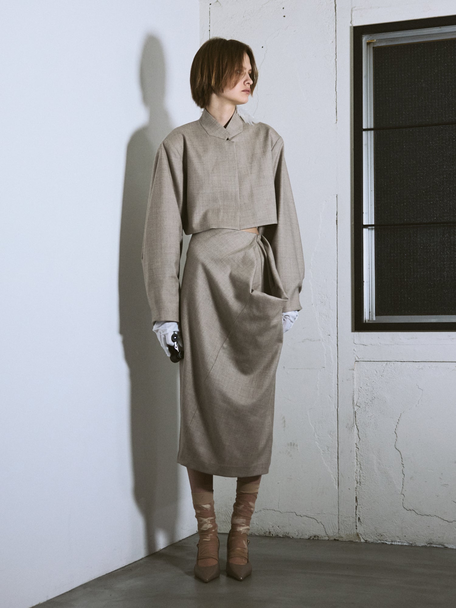 Void tuck skirt / Beige