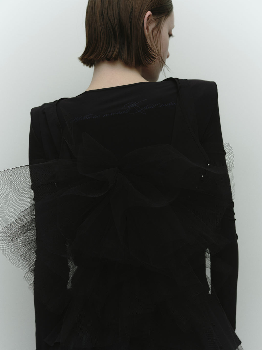 Shoulder Pad Long Sleeve Top / Black