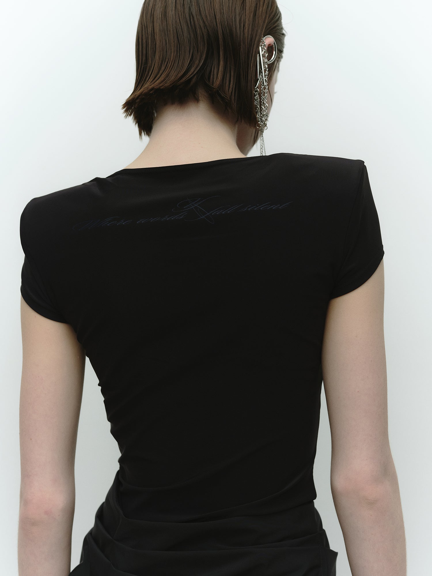 Shoulder Pad Mini Sleeve Top / Black