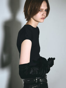 Shoulder pad mini sleeve tops / Black