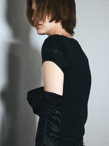 Shoulder pad mini sleeve tops / Black