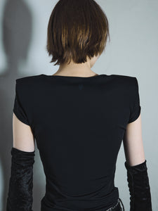 Shoulder pad mini sleeve tops / Black