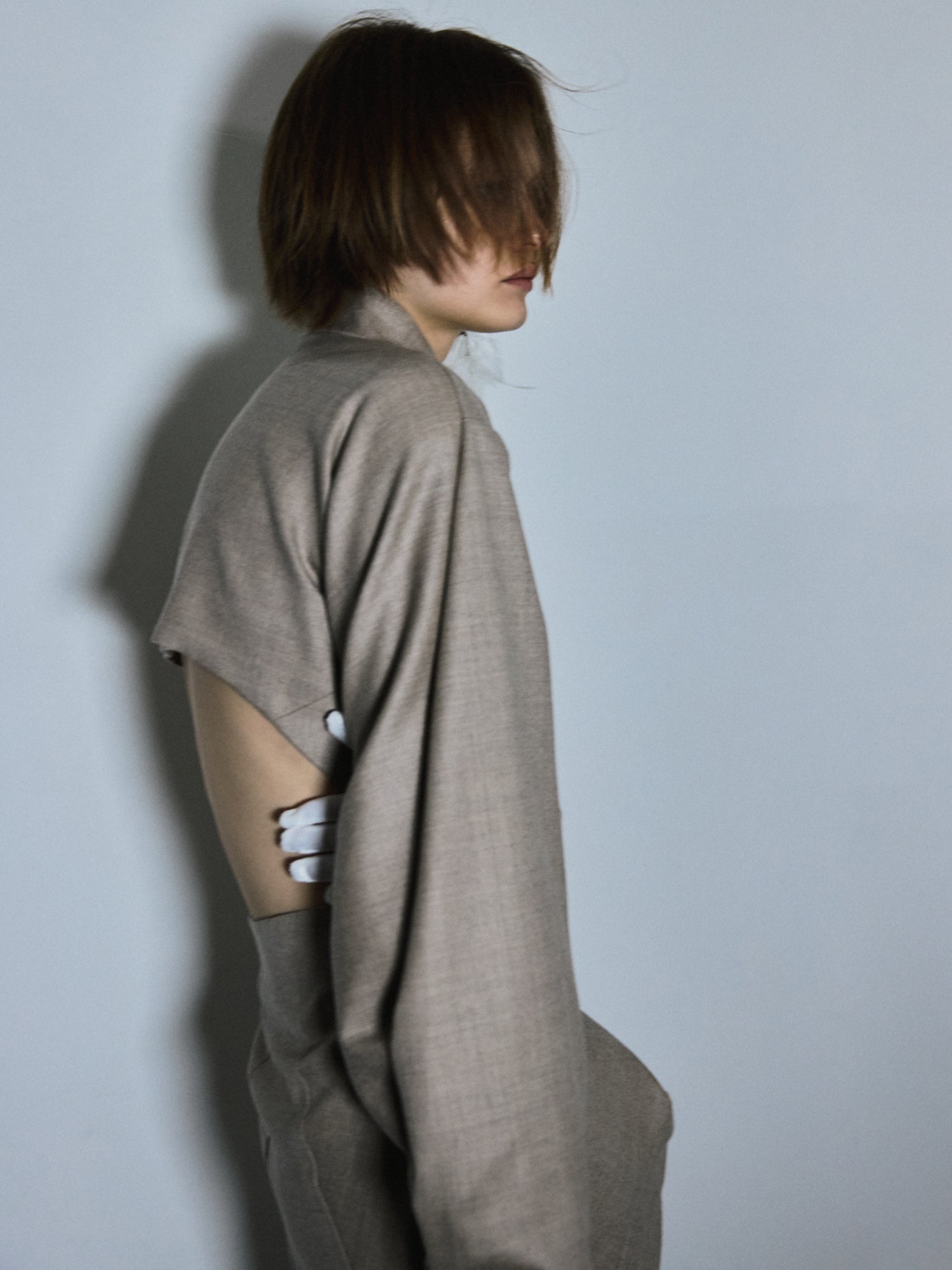 Back seamless Tuck Sleeve Jacket / Gray