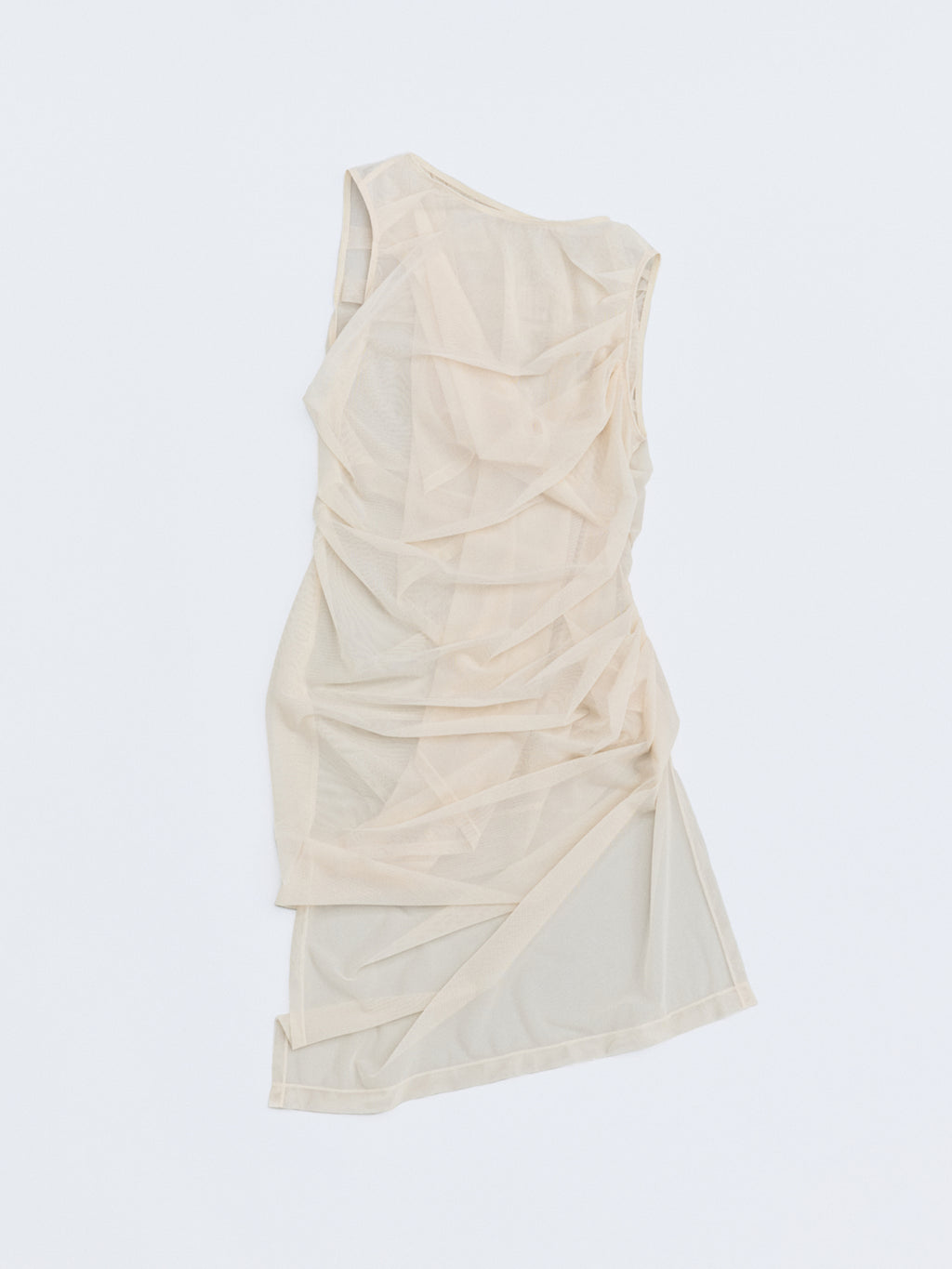 Sheer Drape Lifted Back Hooded Top / Light beige