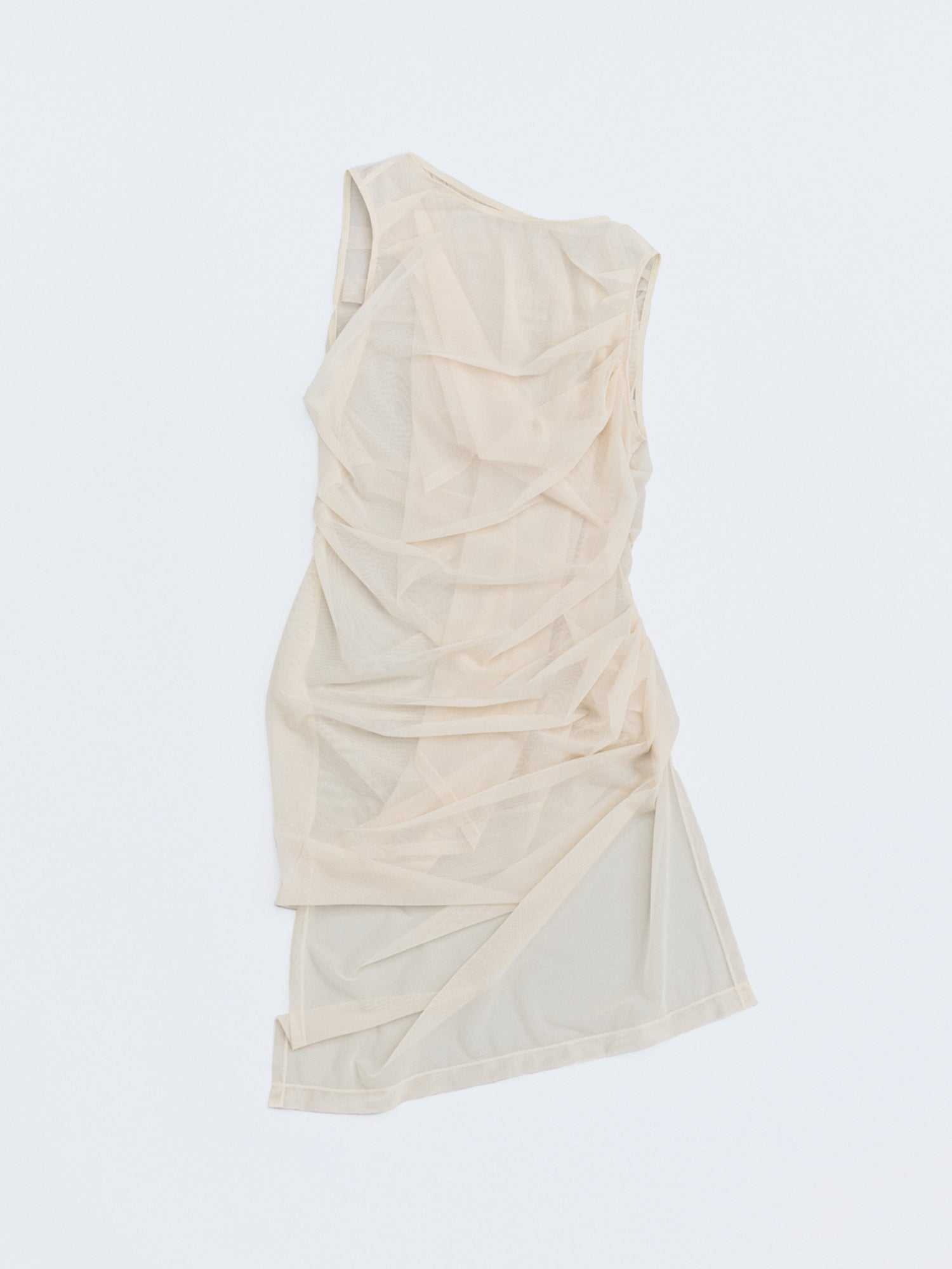 Sheer Drape Lifted Back Hooded Top / Light beige