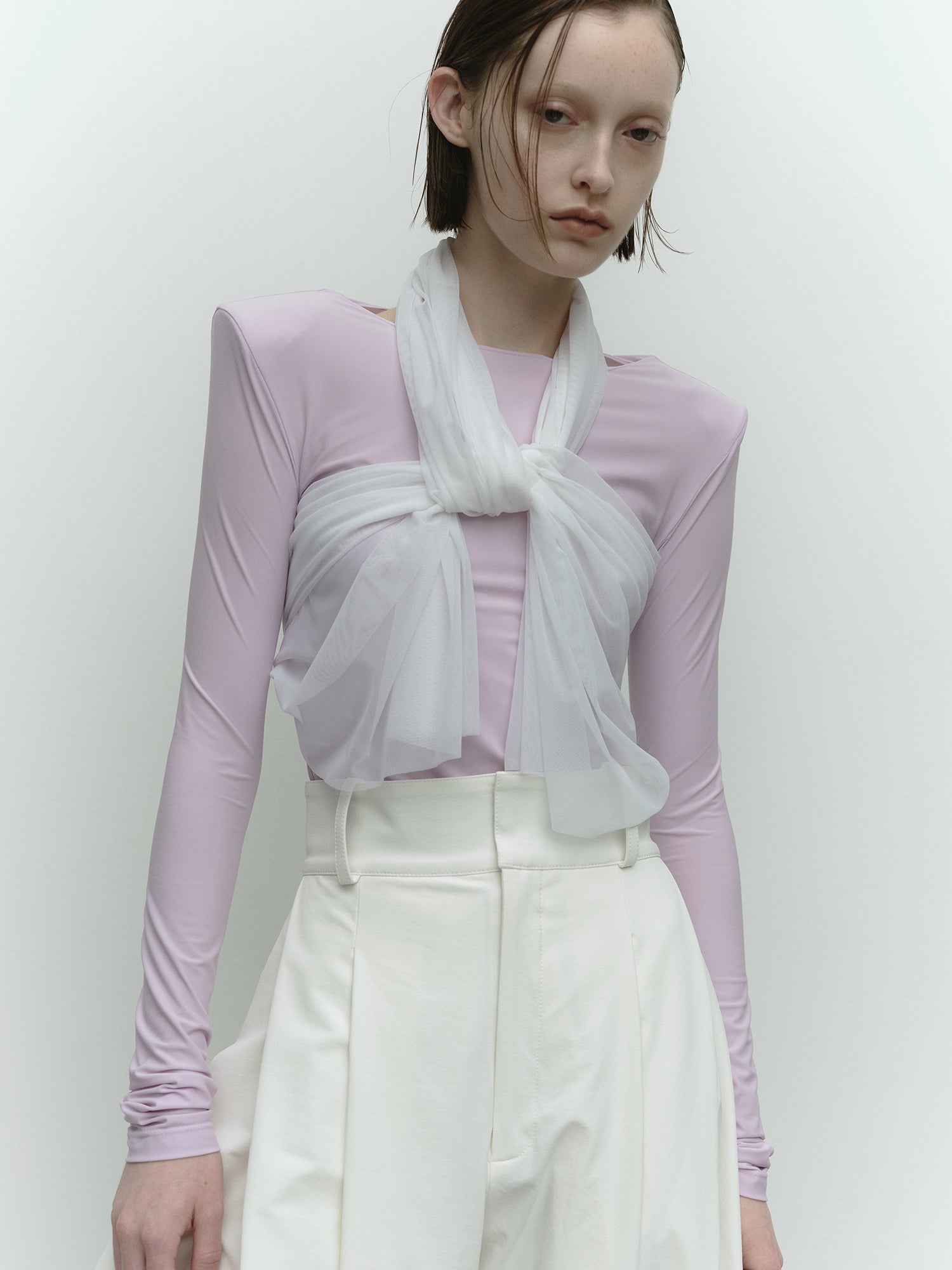 Shoulder Pad Long Sleeve Top / Lavender