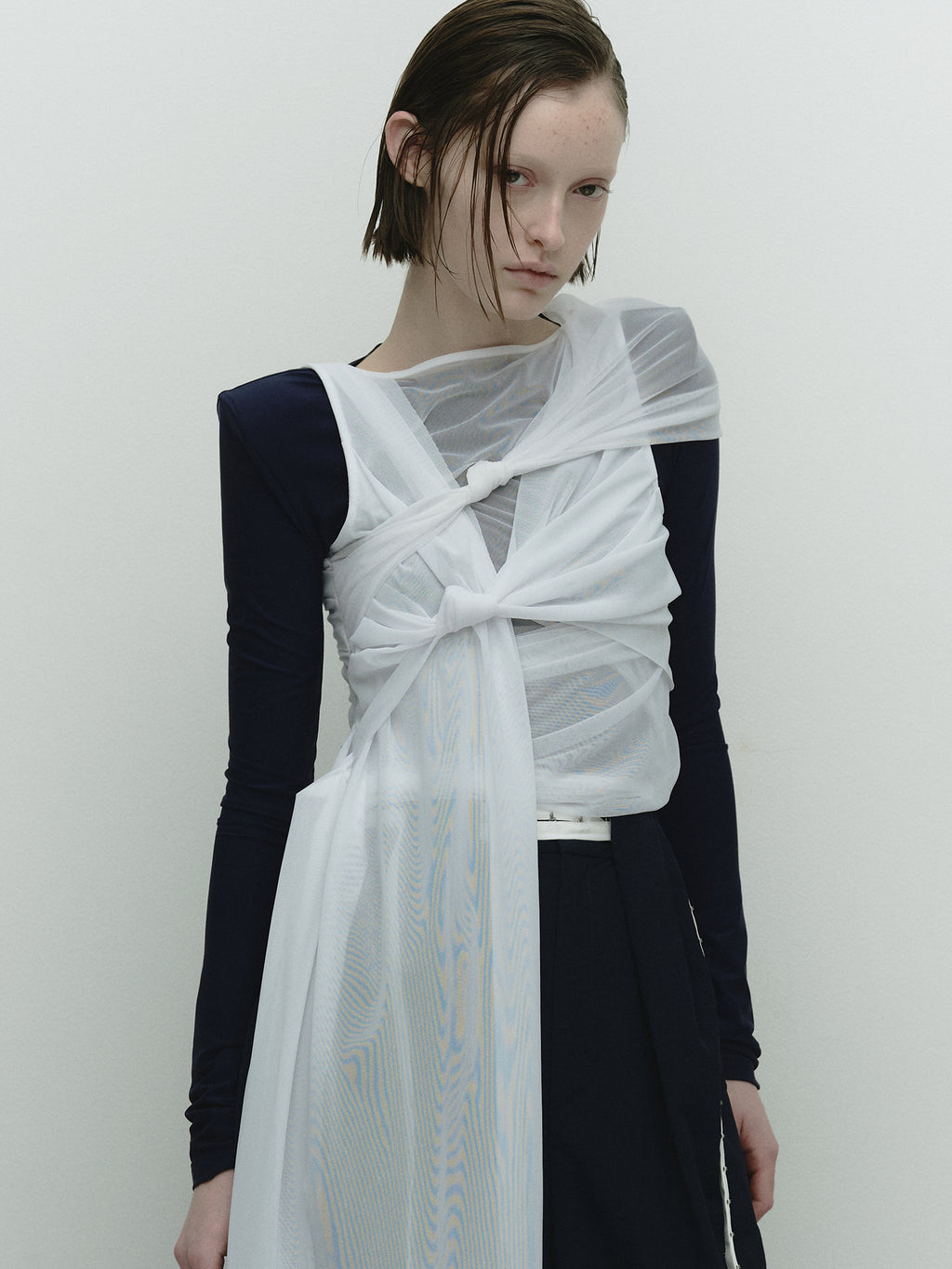 Shoulder Pad Long Sleeve Top / Navy