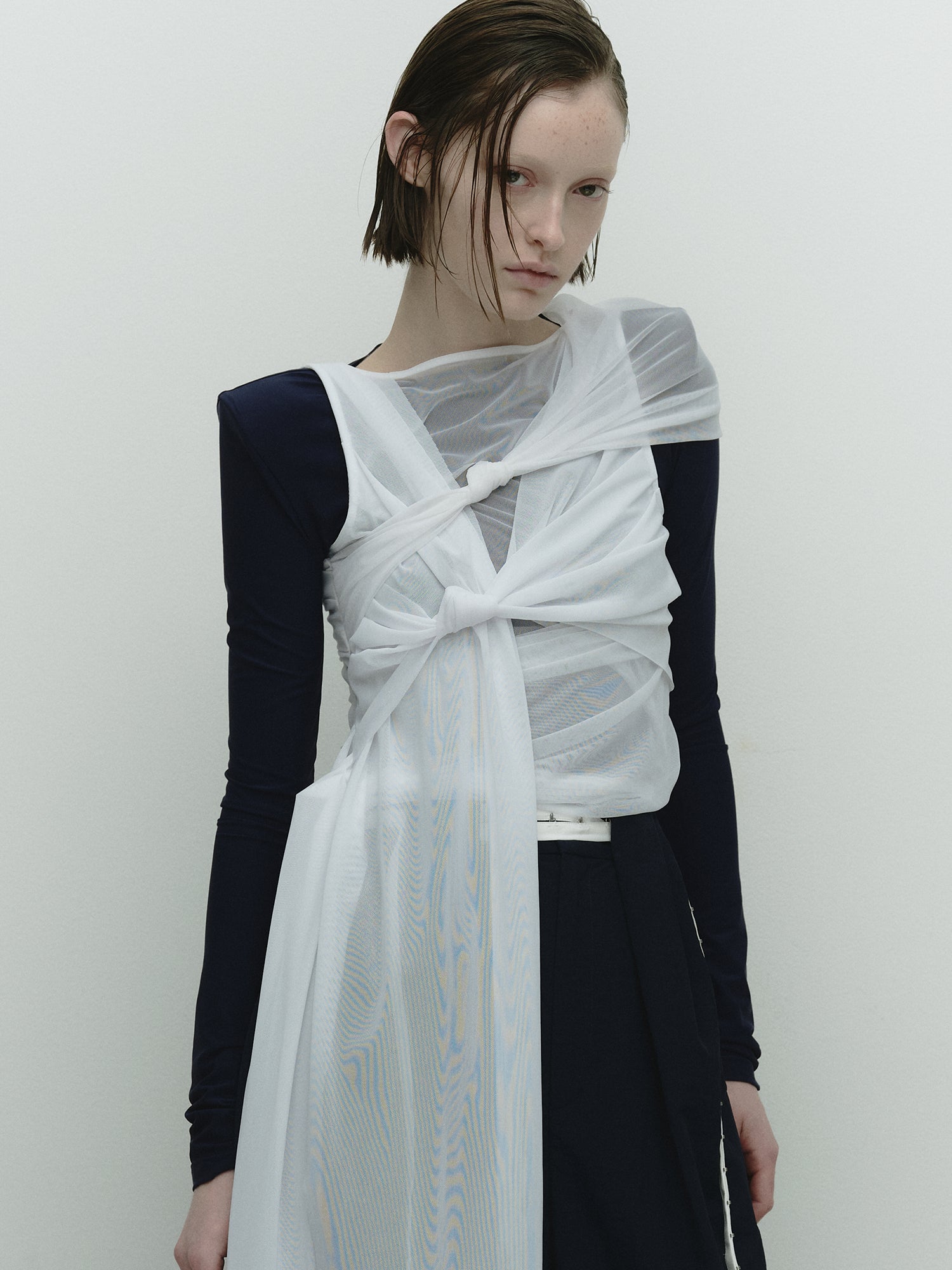 Shoulder Pad Long Sleeve Top / Navy