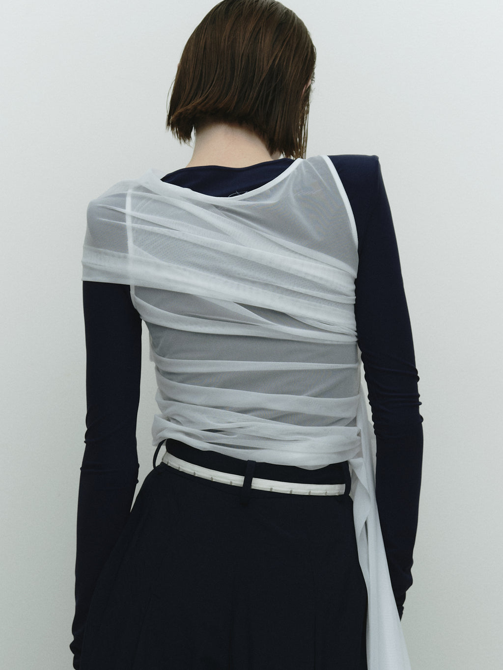 Shoulder Pad Long Sleeve Top / Navy