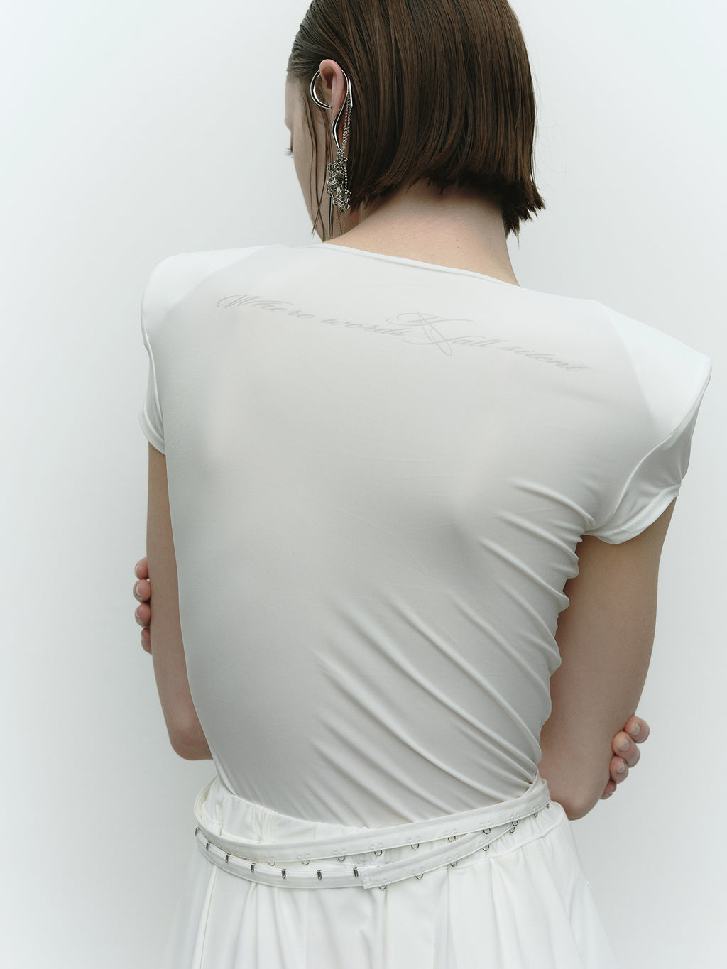 Shoulder Pad Long Sleeve Top / White